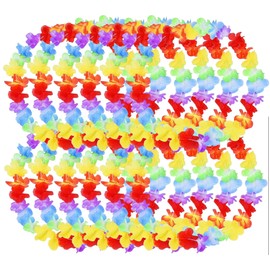 Amazleer 12Pcs Hawaiian Flower Leis - Tropical Luau Party Decorations, Aloha Themed Beach Party Supplies for Adults, Hawaiian Fancy Dress Accessories, Pool Favors Decor (Rainbow)