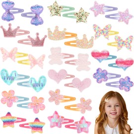 Hanaive 32 Pcs Girls Hair Clips Glitter Butterfly Metal Snap Hair Accessories for Kids Girls Accessories Cute Heart Shaped Barrettes Sparkly Barrettes Clips for Toddlers Kids(Cute,Macaron Color)