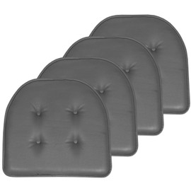 Sweet Home Collection Chair Cushion Memory Foam Pads Tufted Slip Non Skid Rubber Back U-Shaped 17" x 16" Seat Cover, 4 Count (Pack of 1), Faux Leather Gray