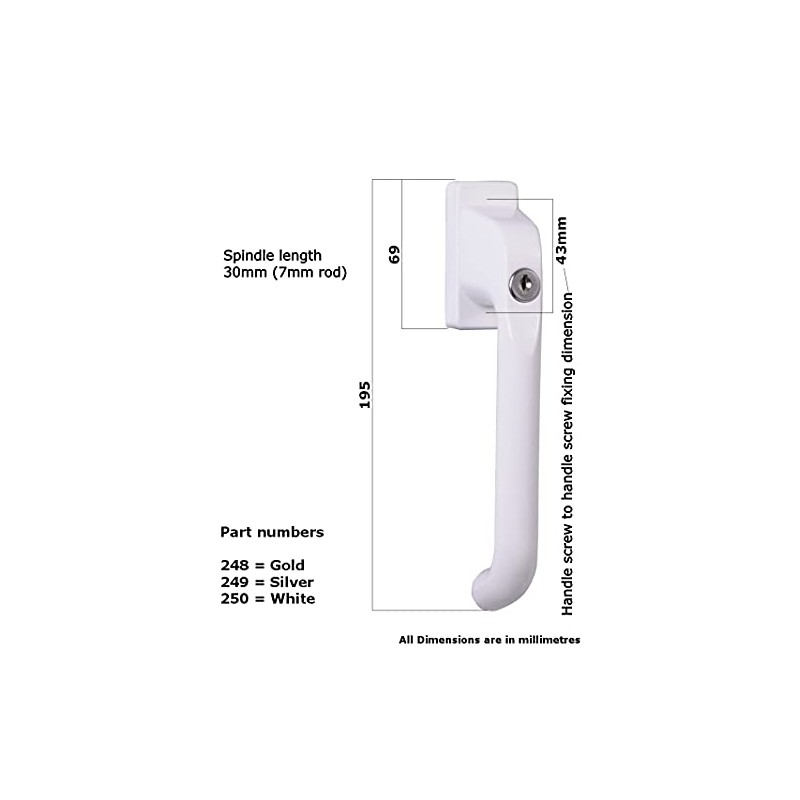 Hoppe Tilt Slide Patio Door Handle 43mm Screw Fix White