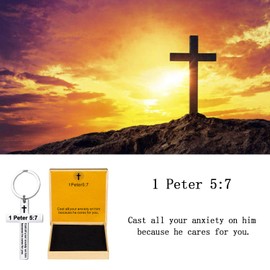 Ldurian Strength Holy Bible Keychain - Key Chain Cross Religious Gifts for Girls Daughter Godmom, Silver, Small