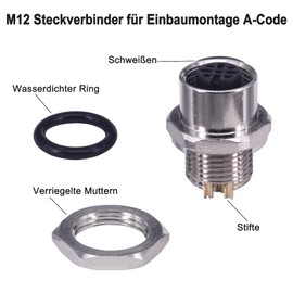 M12 4-Pin Female Panel Socket A-Code Sensor Panel Mount Connector Actuator Back Panel Socket Electrode Field Mounting IP67 Waterproof Sensor Flange Socket Flange Female 2PCS