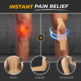 Kinesiology Tape-Incredible Support for Athletic Sports and Recovery + Free Taping Guide-Uncut 2 inch 100 feet Roll (Desert Beige + Free Taping Guide, Pack of 1)