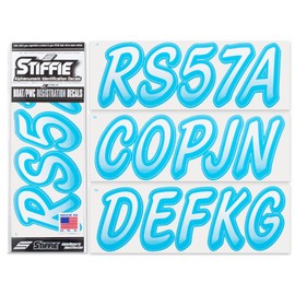 STIFFIE Whipline White/Sky Blue 3" Alpha-Numeric Registration Identification Numbers Stickers Decals for Boats & Personal Watercraft