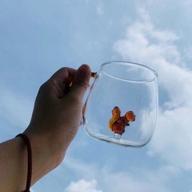 Scizorito Glass Cups, Transparent Three-dimensional Pattern Glass Cup, Bar Beverages Ice Coffee Cup Juice Drinkware, Clear (Squirrel Cup)