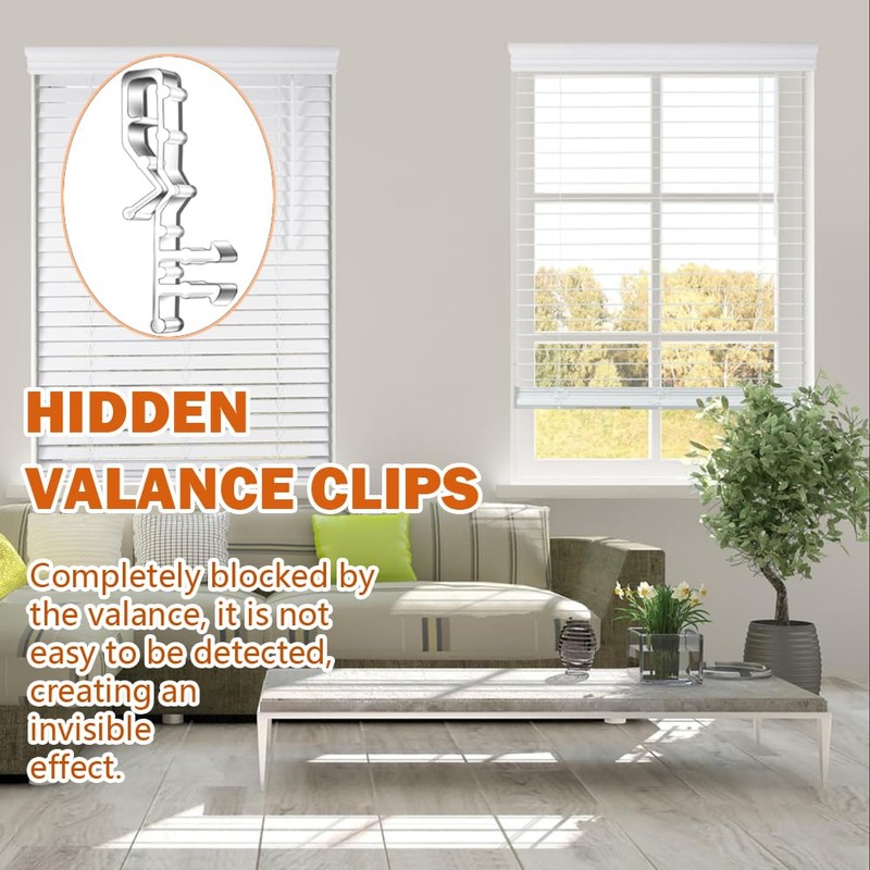 24 PCS Hidden Channel Valance Clips, 2-1/8inch Clear Plastic Blinds