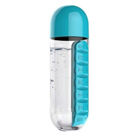 Macabolo 2 in 1 Portable Water Bottle with Pill Box Organizer 7 Days Planner Box Travel Medication Cases Containers (600ml)