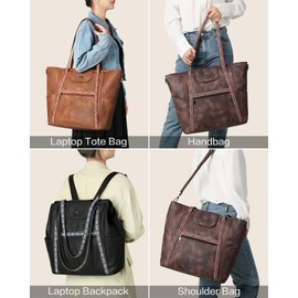 FADEON Large Laptop Tote Bag for Women Designer Leather Laptop Bag Fashion Travel Backpack Purse Shoulder Handbag Brown