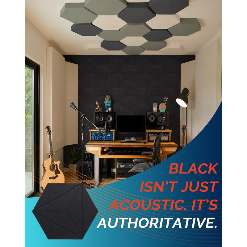 42 Pack Acoustic Panels, High Density Hexagon Acoustic Panels, 12"x10"x0.4"