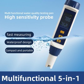 5-in-1 Water Quality Tester, Digital LCD Display, 0.1 pH Resolution