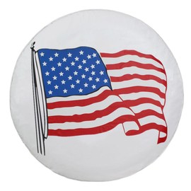 Spare Tire Cover, White Wheel Cover with American US Flag PVC Leather Waterproof Dust-Proof Universal Fit for Jeep, Trailer, RV, SUV, Camper and Van (16 Inch)