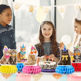 Cat Honeycomb Centerpieces, 12 Pcs Cat Themed Honeycomb Centerpieces & Cat Party Centerpieces for Tables for Cat Birthday Party Decorations or Kitten Party Decorations