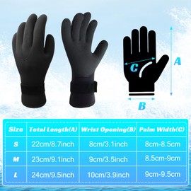 Catime Neoprene Gloves, Non-Slip, Thermal Gloves, Shock-Absorbing, Neoprene Diving Gloves, 3 mm, Wetsuit Gloves with Adjustable Hand Strap for Snorkelling, Surfing, Fishing, Water
