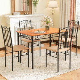 Tangkula Dining Table Set for 4, Dining Room Table Set with Metal Frame & Padded Seat, Kitchen Table Chairs Set of 4, Space Saving, Black & Yellow