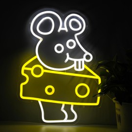 Cheese Neon Sign Yellow Mouse Neon Lights for Wall Decor LED Neon Light Signs with Dimmer for Bedroom Living Room Boy Girl Room Party Birthday Decor (Cheese)