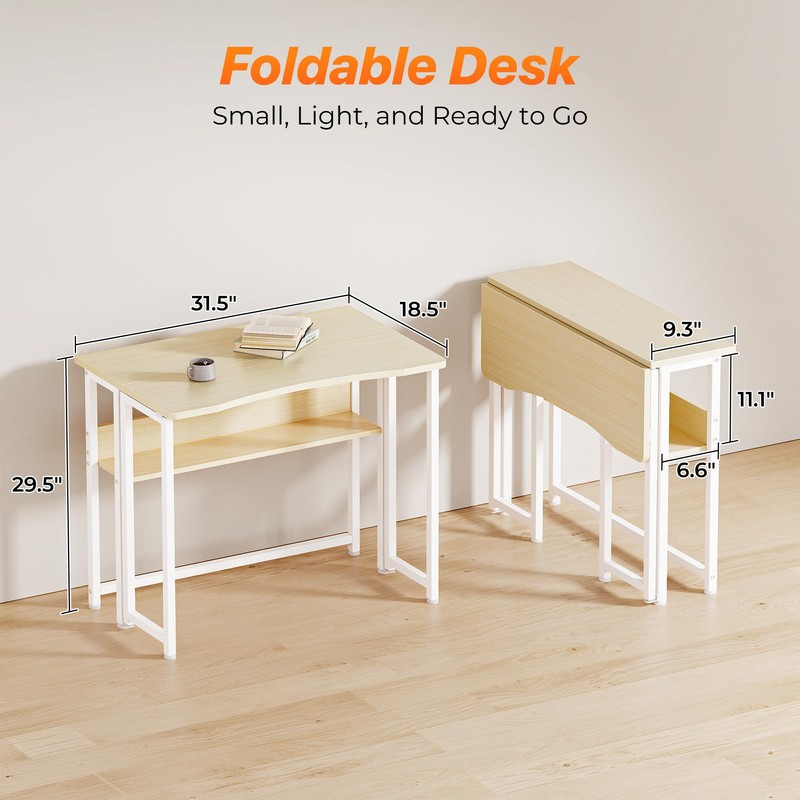 Huuger Folding Desk with Storage Shelf, 31.5 Inch Foldable Computer