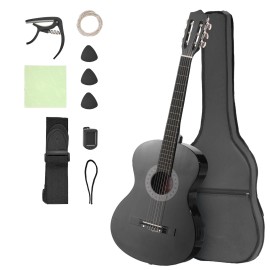 Uimoso 38-Inch Classical Guitar Starter Kit with Nylon Strings - Black