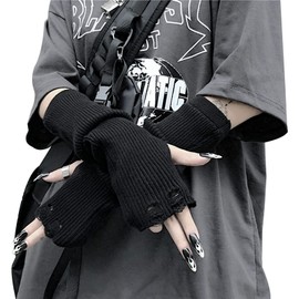 YEMOCILE Women's Arm Warmer, Harajuku Style, Fashionable, Half Finger Gloves, Fingerless, Design, Popular, Arm Cover, Cool, Cold Protection, Accessory, Unisex, All Year Round, Black