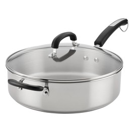 Farberware Brilliance Stainless Steel Saute Pan/Jumbo Cooker with Lid and Helper Handle, Induction Suitable, Dishwasher and Metal Utensil Safe, 6 Quart - Stainless Steel