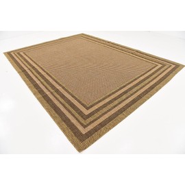 Unique Loom Outdoor Border Collection Solid Casual Transitional Indoor and Outdoor Flatweave Light Brown /Brown Area Rug (9' 0 x 12' 0)