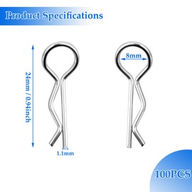 CiciIng 100 Pieces RC Body Clips, Stainless Steel R Type Pin for 1/10 Remote Control Car Shell Model Replacement Part, Silver Body Shell Clip, Body Cotter Pin Clips