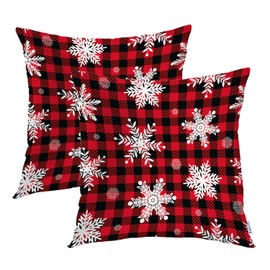 Batmerry Christmas Buffalo Red Plaid Pillow Covers 18X18 Inch Set of 2, Snowflakes Buffalo Plaid Winter Pattern Festive Retro Texture Cushion Throw Pillow Covers Outdoor Sofa Couch Pillowcase