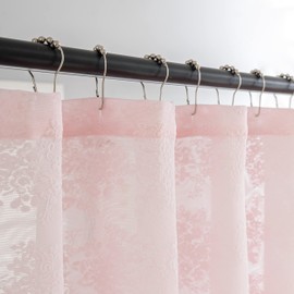 TUDECO Pink Shower Curtain - Shabby Chic Lace Floral Girly Cute Shower Curtain with Attach Valance, Sheer Vintage Coquette Aesthetic Bathroom Curtain, Scalloped Edge Top, 72 x 72 Inch, Light Pink