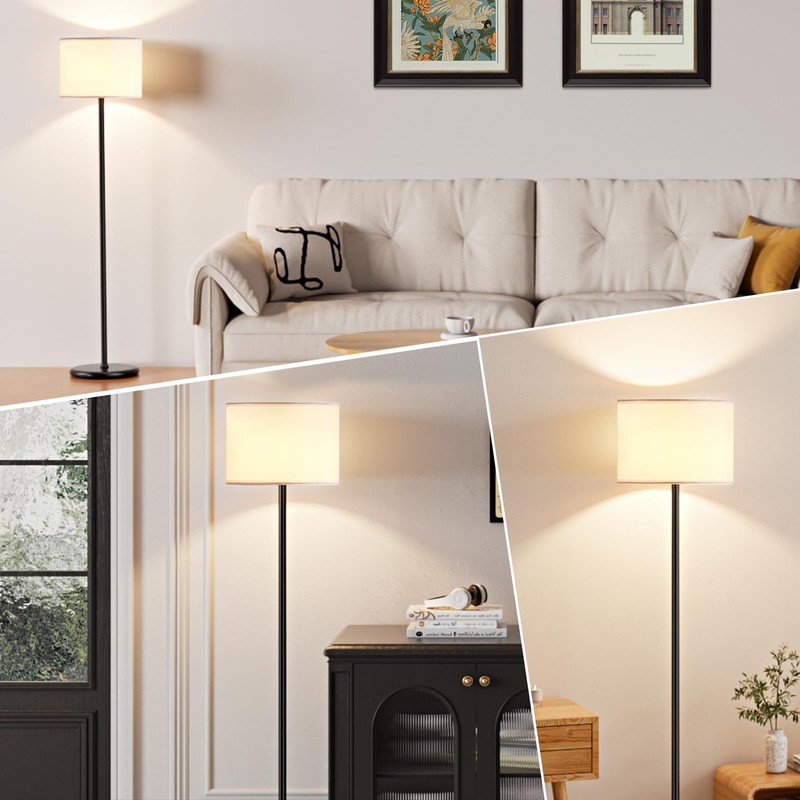 Modern Floor Lamp Simple Design with White Shade, Foot Pedal