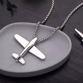 Unbranded Aircraft Airplane Jewelry Silver Look Aviation Pilot Travel Pendant Necklace - Glider