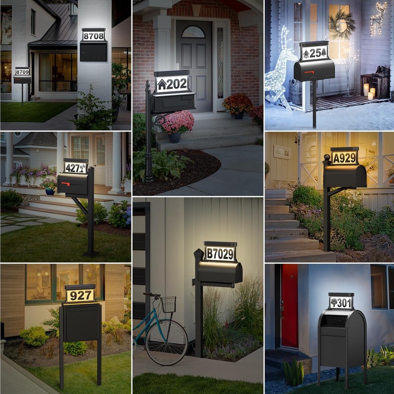 ASOMST Solar Address Sign, 3-Color Lighting Modes Mailbox Number Plaque
