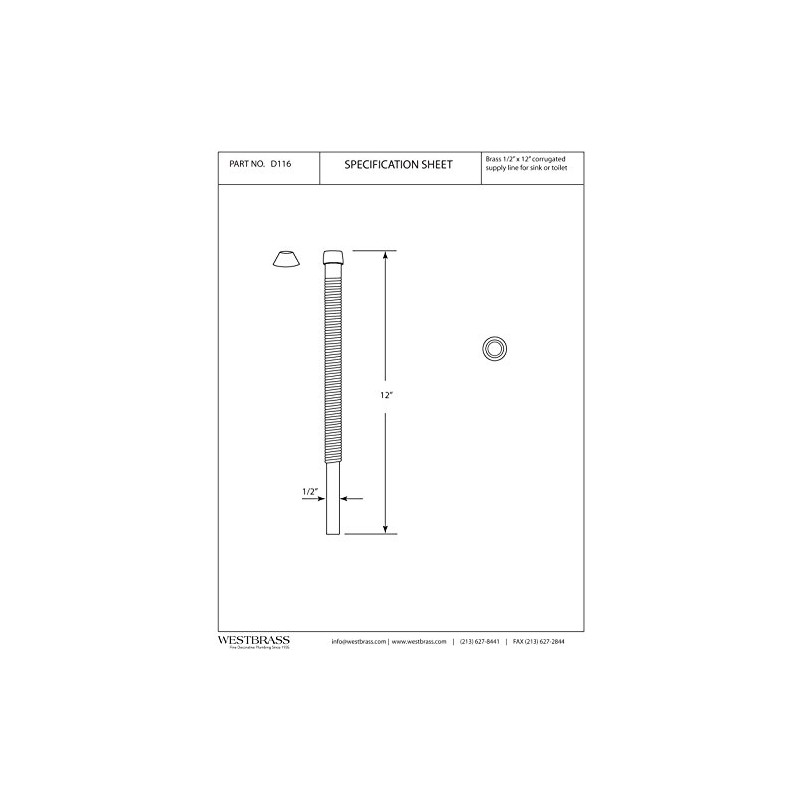 Westbrass D116-62 1/2" x 12" Corrugated Riser Supply LIne for