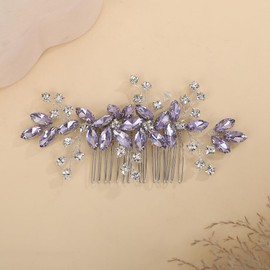 Teyglen Flower Crystal Wedding Hair Comb Purple Rhinestone Hair Piece for Bride Wedding Hair Accessories Headpiece for Women Party Prom (Purple)
