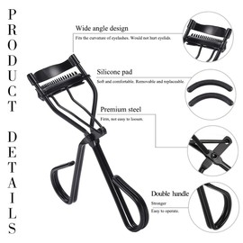 Uranian Eyelash Curlers with Built-in Comb Beauty Eyelashes Curlers Eyelash Cliper with 2 Replacement Silicone Refill Pads Premium Lash Curler Makeup Tool for Women and Girls (2 Black-Black Comb)