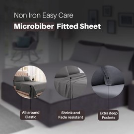 Fitted Sheet 30 cm 12 Inch Deep Pocket - Non Iron Easy Care Soft Brushed Microfibre Fabric Shrinkage and Fade Resistant, Single - Grey