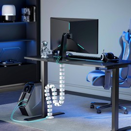 PEGZONE Under Desk Cable Management Spine – Flexible Cable Snake Organizer for Standing Desk, Tool-Free Magnetic Vertebrae Wire Management for 0.4"-2" Table, White