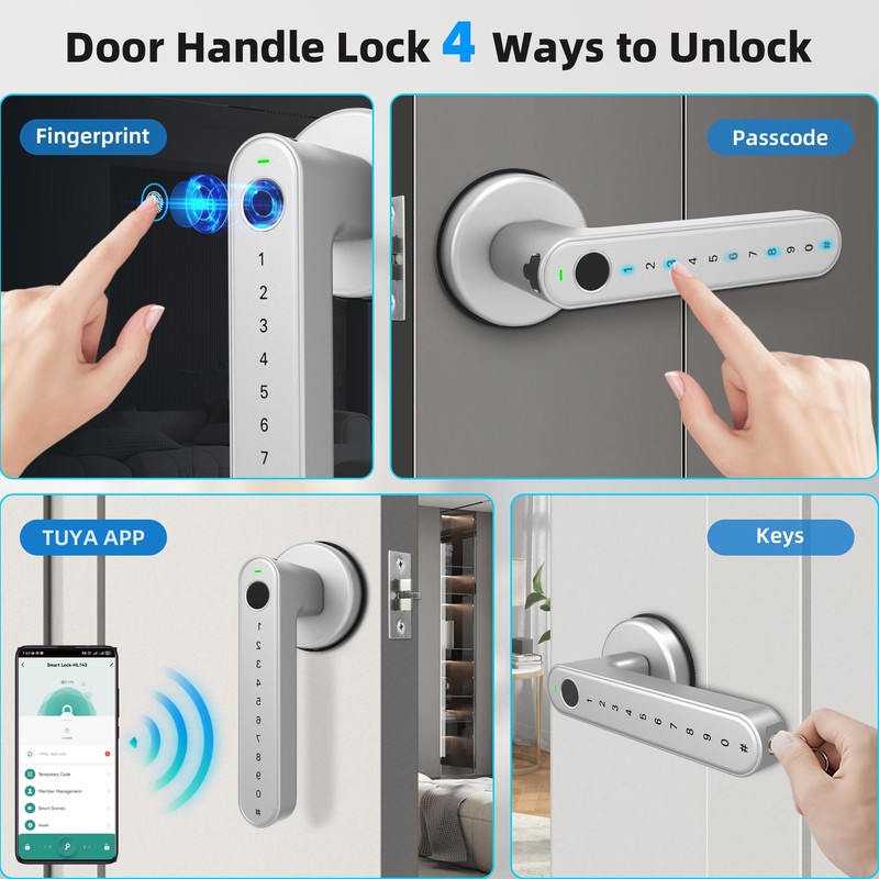 KENRONE Smart Door Lock, Door Handle with APP Unlock, Biometric