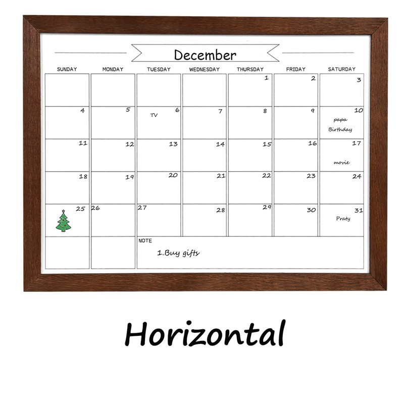 Dry Erase Monthly Calendar Whiteboard, Magnetic White Board for Wall,Brown