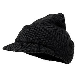Made in USA, Government Issue 100% Wool Beanie Cap - Black