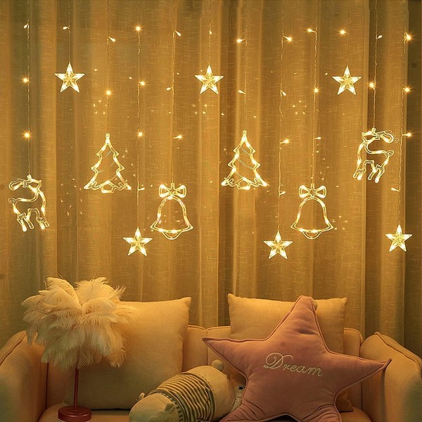 Tenda luminosa a LED di Natale, 3,5 m, con batteria interna + illuminazione natalizia USB per lontani, balcone, Natale, feste, 2 modalità, bianco caldo [classe energetica A+++]