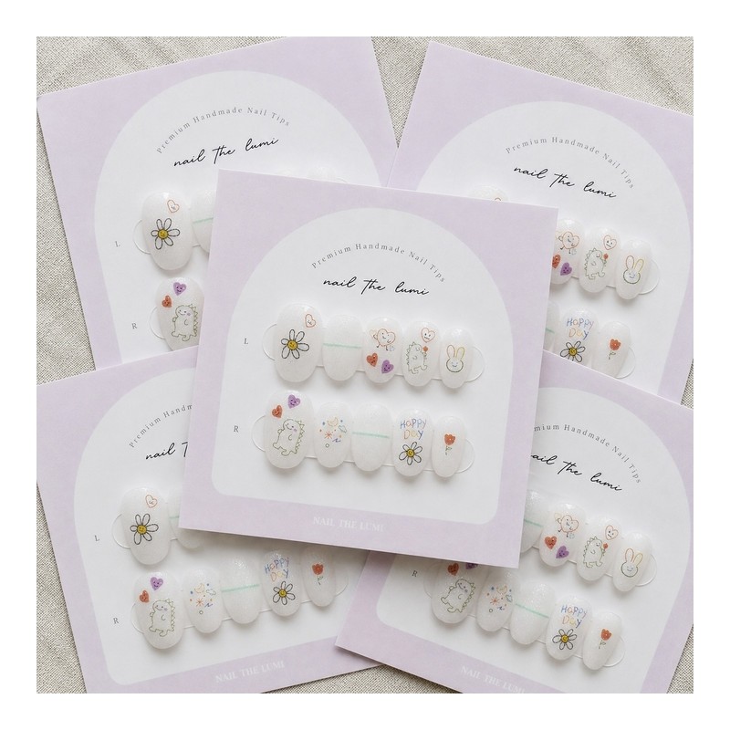 Daisy Dino Handmade Nail Tips - Short Ballerina / 데이지