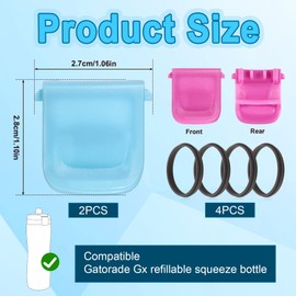 PEUTIER 2pcs Replacement Bottle Clips, with 4pcs Black Gasket Reliable Lid Seal Bottle Mouth Fastener Clasp, Bottle Mouthpiece Accessories Compatible with Gatorade (Pink Purple,Light Blue)
