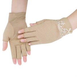 RUIXIA1 Women's Half Finger Driving Gloves, Bicycle Gloves, Fingerless Gloves, Thin, Sweat Absorbent, Sunscreen Protection, Anti-Slip, Stylish, Commuting, Driving, Breathable, 5 Colors, Khaki
