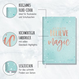 Schulstuff Student Planner A5 without Date Binding [Believe in Magic] Student Calendar with Weekly Calendar 1 Week on 2 Pages for Leisure, Appointments and School Sustainable and Climate Friendly