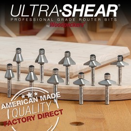 Ultra-Shear Chamfer Router Bit, 1/4 Shank, 22.5 Degree, 2 Flute, Twin Bearing, Carbide Tipped, USA Made Edge Forming Bevel Bit - US222237CH