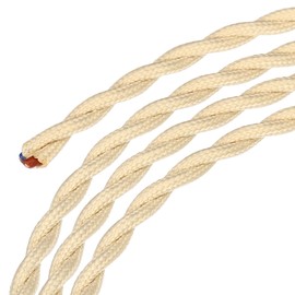 sourcing map Twisted Cloth Covered Wire 2 Core 18AWG 5m/16.4ft, Vintage Woven Fabric Electrical Cable for Pendant Light DIY Project,Beige