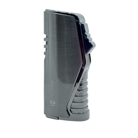 FC global Premium Luxury Cigar Lighter, Windproof Blue Flame, Triple Jet Flame, Gas Butane Refillable Turbo Torch Lighter with Cigar Punch and Butane Window, Black Nickel Drawing, ZB-581