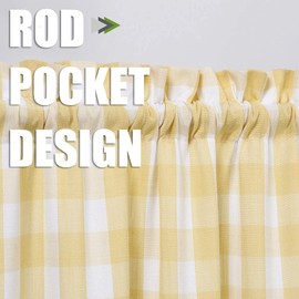 Bapawfish Yellow White Cafe Kitchen Curtains 45 Inches Length, Buffalo Plaid Pattern Short Bathroom Window Curtain, Gingham Design Half Window Tier Curtains, 28" x 45", Yellow/White, Set of 2