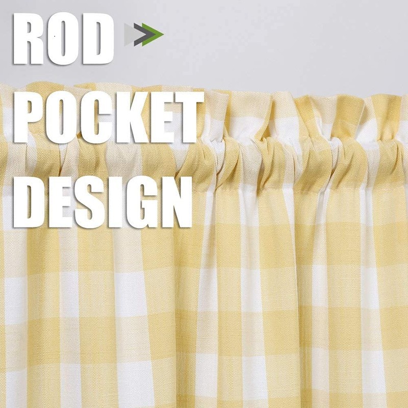 Bapawfish Yellow White Cafe Kitchen Curtains 45 Inches Length, Buffalo