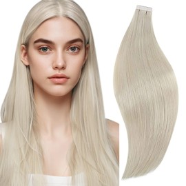 RUNATURE Short Extensions Real Hair Tape Blonde 25 cm Hair Extensions Real Hair 20 Pieces Tape Extensions Real Hair White Blonde Invisible Real Hair 30 g Real Hair Tape Extensions Colour #800