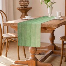 ViaElayu Table Runner Sage Green Modern Table Decoration Washable Table Runner Short Table Runner Boho Stripes Green Colour Gradient Table Decoration for Dining Table Indoor Holiday Party Coffee Table